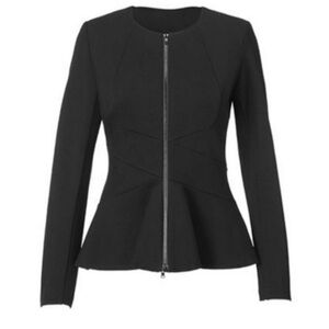 CAbi Black Crisscross Zip Up
Collarless Peplum Tapered Blazer Jacket